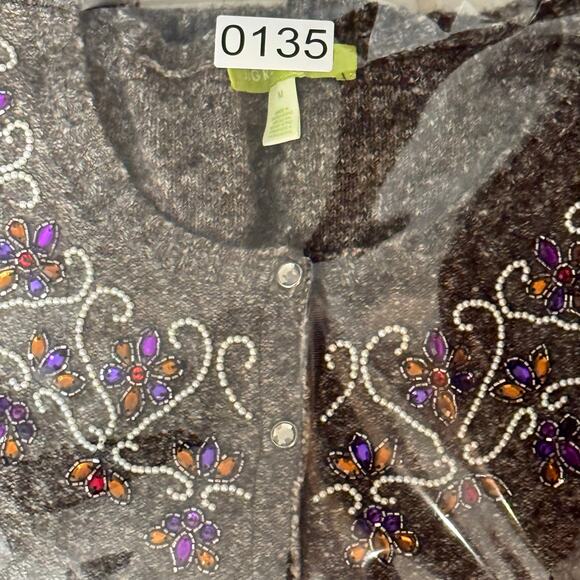 Sigrid Olsen Beaded & Bedazzled Knit Cardigan Sweater Size Medium - Picture 13 of 13